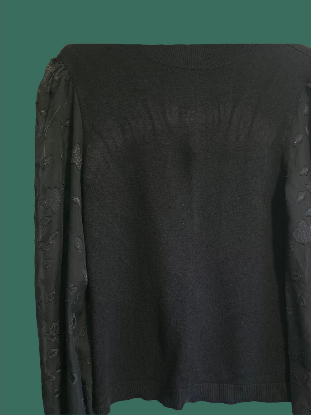 4/$67 Deal! Mexx Black Women's Sweater with Sheer Embroidered Sleeves